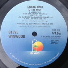 Load image into Gallery viewer, Steve Winwood : Talking Back To The Night (LP, Album, RP, Blu)