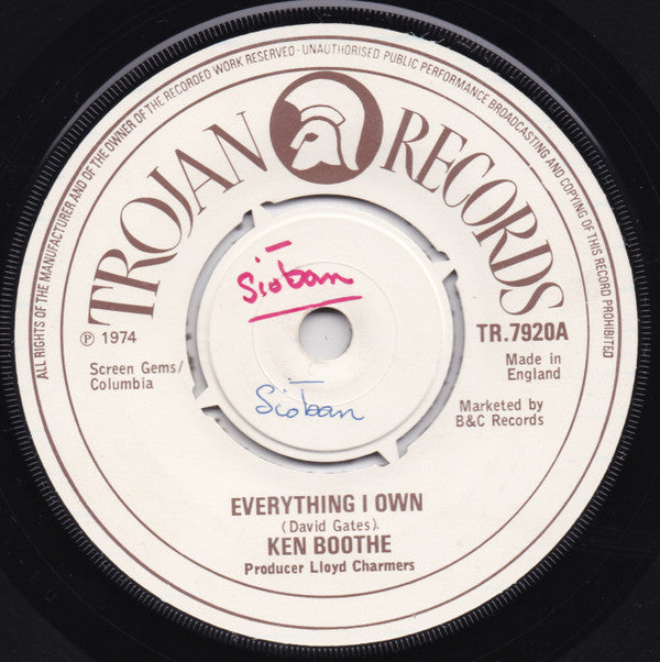 Buy Ken Boothe Everything I Own (7", Single, Cre) online for the