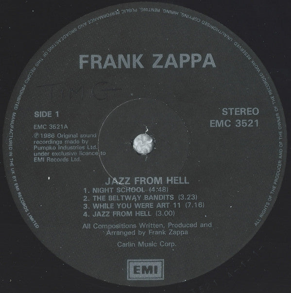 Buy Frank Zappa Jazz From Hell (LP, Album) online for the lowest price at Strummer Room Records