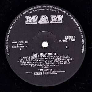 Tom Paxton : Saturday Night (LP, Album)