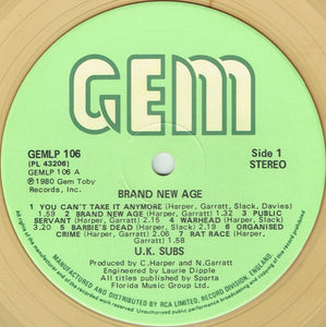 U.K. Subs* : Brand New Age (LP, Album, Cle)