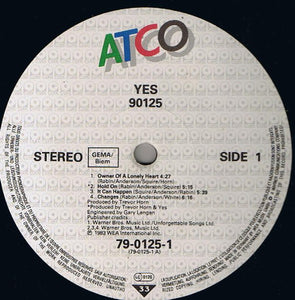 Yes : 90125 (LP, Album, RE, RP)