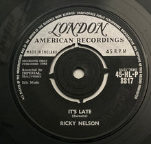 Load image into Gallery viewer, Ricky Nelson (2) : It's Late (7", Single, Mono, RP, 4-P)
