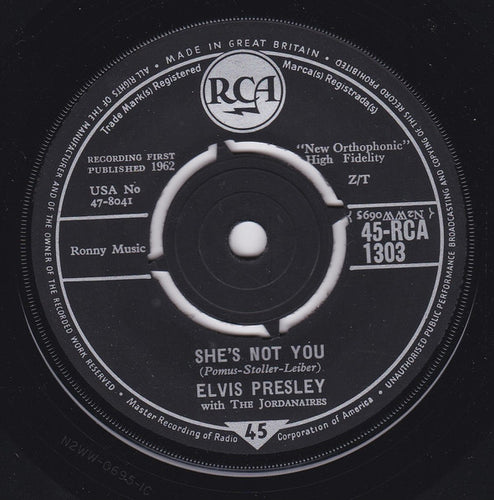 Elvis Presley With The Jordanaires : She's Not You (7