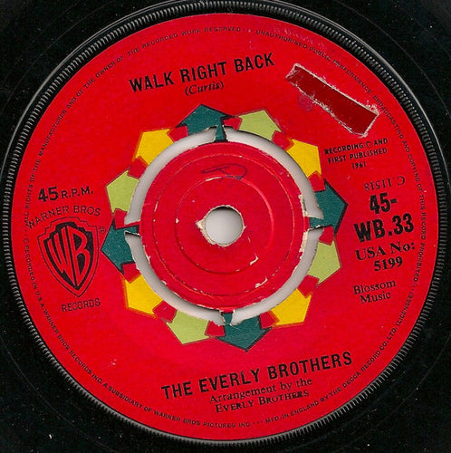 Everly Brothers : Walk Right Back / Ebony Eyes (7