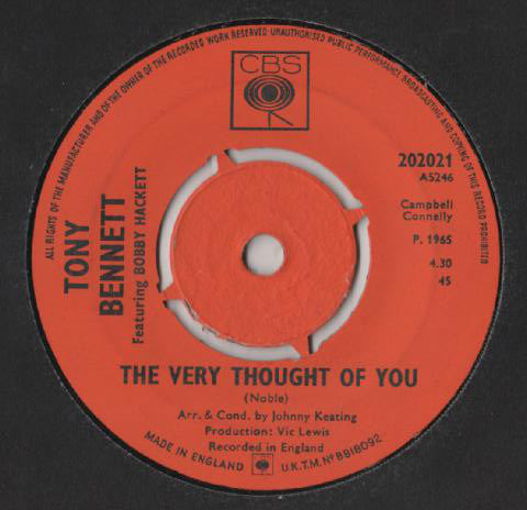Tony Bennett Featuring Bobby Hackett : The Very Thought Of You / Sleepy Time Gal (7