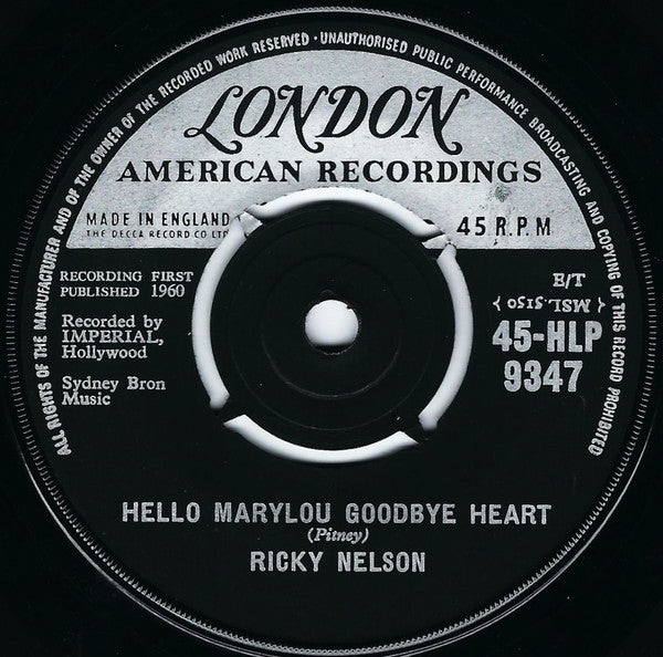 Ricky Nelson (2) : Hello Marylou Goodbye Heart / Travelin' Man (7