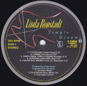 Linda Ronstadt : Simple Dreams (LP, Album, Gat)