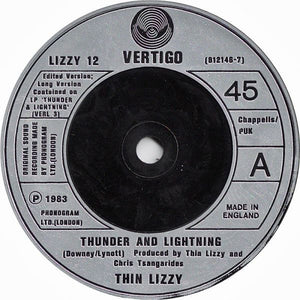 Thin Lizzy : Thunder & Lightning (7", Single, Glo)