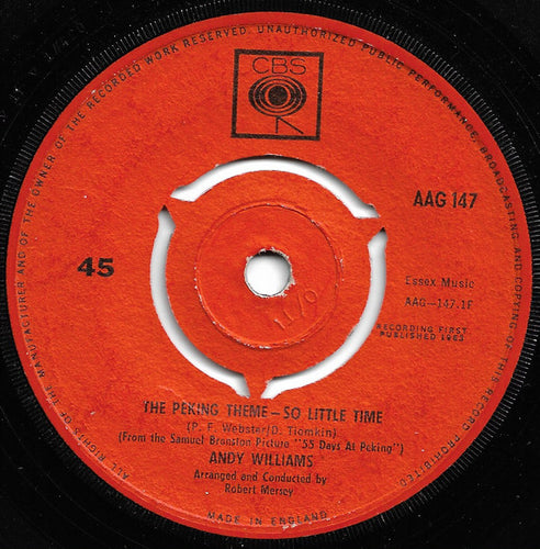 Andy Williams : The Peking Theme (So Little Time) / Hopeless (7