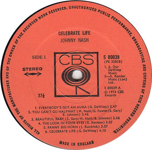 Johnny Nash : Celebrate Life (LP, Album)