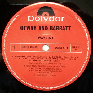 John Otway & Wild Willy Barrett : Way & Bar (LP, Album, Gre)