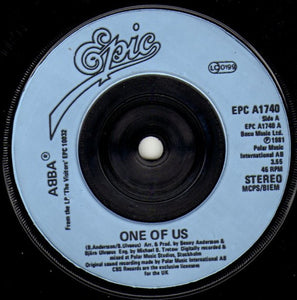 ABBA : One Of Us (7", Single, RP, Inj)