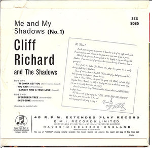 Cliff Richard And The Shadows* : Me And My Shadows (No.1) (7", EP, Mono)