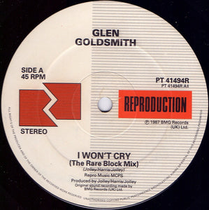 Glen Goldsmith : I Won't Cry (Rare Block Mix) (12")