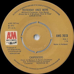 Carpenters : Yesterday Once More (7", Single)