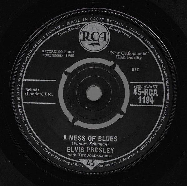 Elvis Presley With The Jordanaires : A Mess Of Blues (7