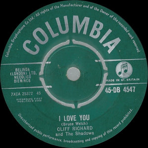 Cliff Richard & The Shadows : I Love You (7", Single)