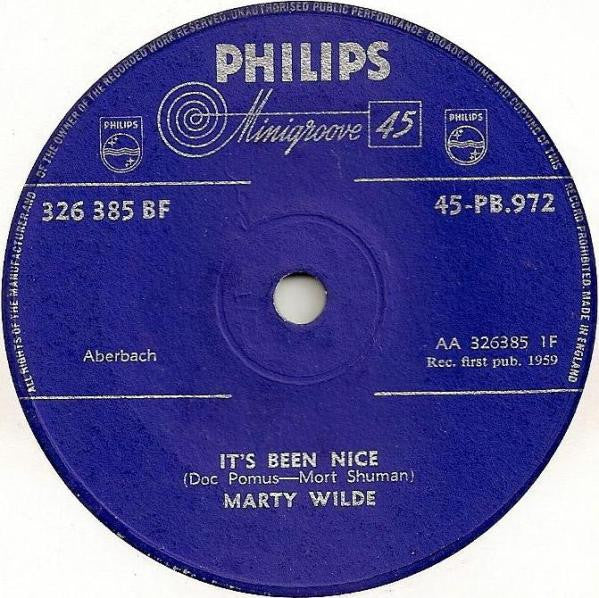 Marty Wilde : It's Been Nice / Bad Boy (7