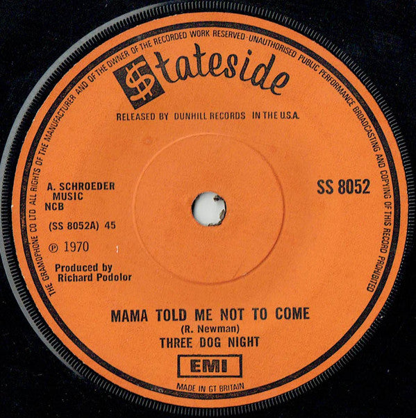 Three Dog Night : Mama Told Me Not To Come / Rock And Roll Widow (7