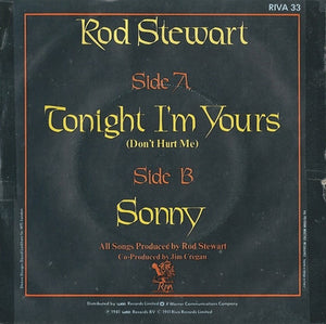 Rod Stewart : Tonight I'm Yours (7", Single, Pin)