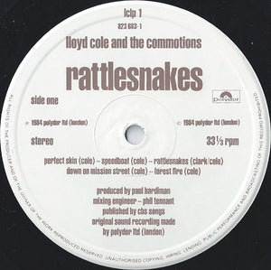 Lloyd Cole And The Commotions* : Rattlesnakes (LP, Album, Whi)