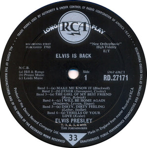 Elvis Presley : Elvis Is Back (LP, Album, Mono)