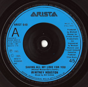 Whitney Houston : Saving All My Love For You (7", Single, Blu)