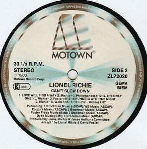 Lionel Richie : Can't Slow Down (LP, Album, Gat)